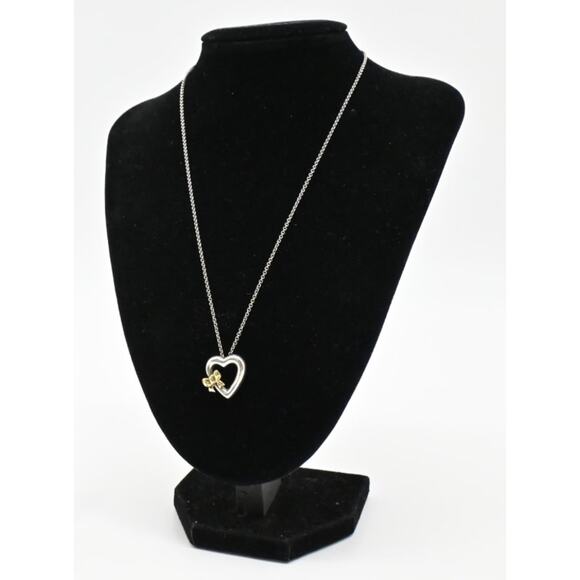 Tiffany & Co. Heart Bow Necklace in Sterling Silver & 18K Gold Pendant Dust Bag - Picture 1 of 9